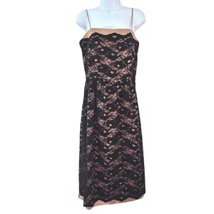 Vintage 90s Y2K Black Lace Satin Dress size M